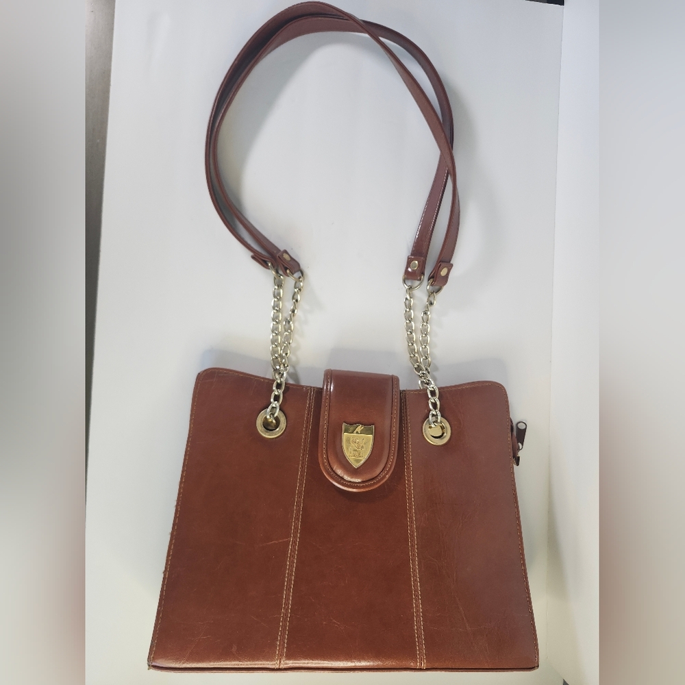 Angel Cognac Brown Leather Shoulder Chainlink Strap Messenger Bag Pocketbook